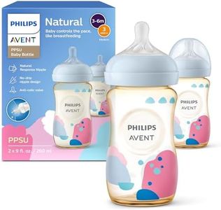 Philips Avent PPSU Natural Baby Bottles with Medium Flow Nipples (Flow 3), 9oz, with Decoration, 2-Pack, SCY943/02