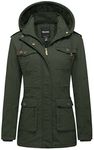 Wantdo Women's Winter Hooded Warm Coat Casual Cotton Coat Outdoor Windproof Outerwear Jacket Ladies Slim Fit Jacket Army Green XL