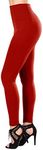 SATINA High Waisted Fleece Lined Leggings for Women | Women’s Leggings w/Fleece Lining for More Warmth | Regular, Plus Sizes Red