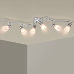 Unikcst LED Ceiling Light Rotatable 6 Way Spot Lights Ceilings Modern Chrome & Glass Spotlight Fittings E14 240V for Kitchen Lounge Living Room (No Bulbs)