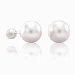 RVM Jewels 2 Side Big Small In Out Double Sided White Pearl Stud Earring Front and Back Two Way For Women