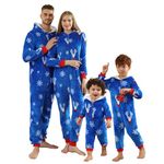 HIFUAR Christmas Onesie Family Matching Pyjamas Set Holiday Sleepwear Gifts for Mens Womens Boys Girls Funny Fleece Reindeer Loungewear Pjs One Piece Blue Snowflake Mom