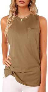 Women's High Neck Tank Top Sleeveless Blouse Plain T Shirts Pocket Cami Summer Tops Medium A-brown