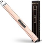 REIDEA Electric Candle Lighter, Retractable Top Windproof Flameless USB Rechargeable Arc Lighter with Safe Button and Power Indicator for Candle, BBQ and Fireworks, R1 Flat, Champagne Gold