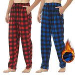 YUSHOW Mens Pyjamas Bottoms 2 Pack Fleece Checked Lounge Pants with Pockets Loungewear Pjs Trousers