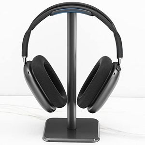 Headphone Stand, Universal Aluminium Alloy Holder for Any Type Headset, TPU Tray, Anti Slip Base, Metal Bar, PC Gaming Headset Display for All Headphones Size (Black)