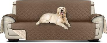 Utopia Bedding Sofa Cover 3 Seater Non Slip Reversible Sofa Slipcover, Water Resistant Sofa Slipcovers for Pets with Elastic Strap, (Brown/Beige)