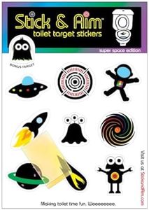 Colour Change Toilet Target Space Stickers with Sticker Applicator Tool for Toilet Training and Potty Training. Toilet Aiming Stickers. Colour Changing When Wee Hits The Target.