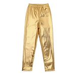 TAIKMD Girls Kids Shiny Metallic Dance Fashion Leggings Tights Loose Fit for Modern Hip Hop Street Dancewear (Gold, 8-10), Gold, 8-10