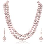 RATNAVALI JEWELS Imitation Pearl 10MM Bead Size Double Strand Necklace Pearl Moti Mala Jewellery Set with Earrings for Women Girls