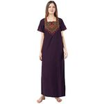 KOI SLEEPWEAR Premium Women Embroidery Night Gown Lizzybizzy Cotton Nighty Maxi (Free Size, Wine)