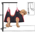 LUCKUP Dog Grooming Arm with Clamps, Pet Grooming Table Arm with Hammock Harness &Two No Sit Haunch Holder, Adjustable Pet Grooming Supplies for Small/Medium Pets, Black