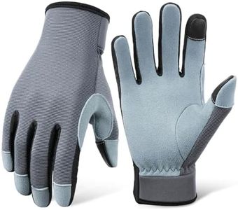 LOKZEER Utility Work Gloves for Men Women: Touch Screen Mechanic Working Gloves Flex Deerskin Leather Garden Gloves for Yard Working, Heavy Builders Work Glove (Grey, Large)