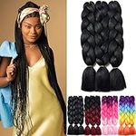 YAMEL Braiding Hair Extension, Kanekalon Braiding Hair for Braiding Crochet Twist Box Braids Hair 24 Inch 3 Piece Natural Black Jumbo Braiding Hair