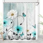 AAtter Teal Floral Shower Curtain Aqua Turquoise Wood Butterfly Vintage Clawfoot Tub Wrap Around Surround Round Extra Wide Oval Claw Foot Home Bathroom Decor Bathtub Set with 31 Hooks, 180x70, Retro