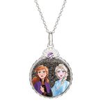 Disney Frozen 2 Sisters Elsa and Anna Sterling Silver Crystal Glitter Pendant Necklace, 16 + 2"