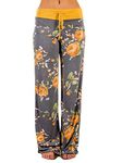 Famulily Women's Casual Floral Print Drawstring Wide Leg Pajama Lounge Pants (Large, Yellow)