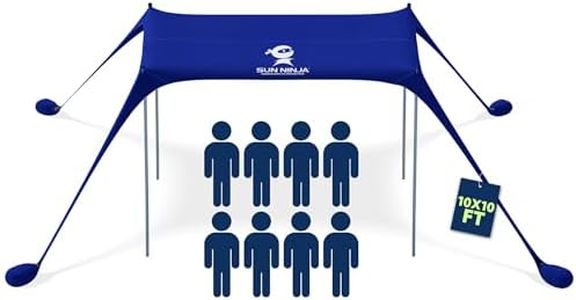 SUN NINJA Pop Up Beach Tent Sun Shelter UPF50+ with Sand Shovel, Ground Pegs and Stability Poles, Outdoor Shade for Camping Trips, Fishing, Backyard Fun or Picnics (10x10 FT 4 Pole, Royal Blue)