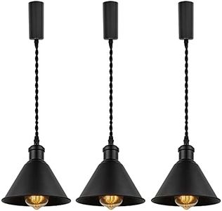 KAYYELAMP Set of Three Adjusted Wire Length H-Type Track Hanging Light 3.9 Ft Twisted Cord E26 Base Industrial Design Black Metal Pendant Light Fixture for Loft Aisle Bar(No Bulb & Track)