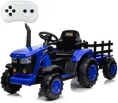 Acekool Kids Ride on Tractor with Remote Control, 12V Battery Powered Electric Tractor and 35W Dual Motors for Kids Bluetooth Music/USB, Safety Belt, 3-Gear-Shift, 7-LED Lights, Blue