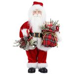 AGM Santa Claus Figures, Standing Vintage Inspired Fabriche Santa Figure Gifts,Christmas Table Top Figurine Decoration (12inch)