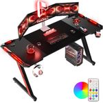 Homall Gaming Desk with LED Lights, 160 x 60cm RGB Gaming Table Z Shape, Large Computer Desk with Headphone Hook and Cup Holder, Gamer Table for Home Office, Black