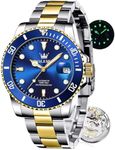OLEVS Watch Men Automatic Watches Self Winding Submarine Waterproof Mens Watches No Battery Two Tone Wrist Watch for Men Gold Blue Watches for Men, Reloj para Hombre
