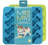 Messy Mutts Silicone Treat & Topper Making Mold | 2 Pack | 12 Bone Shaped 1 oz Molds | 9" x 9" Tray | Dishwasher, Freezer Safe | Blue/Green