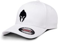 Dion Wear Men's Baseball Cap Spartan Warrior, Mid Profile, White Hat with Black, Large/X-Large