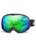 OutdoorMaster Owl Kids Ski Goggles for Glasses OTG Anti Fog Snowboarding/Snow Goggles-100% UV Protection(Black Frame+VLT 18% Revo Green)