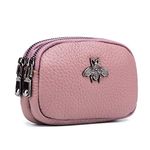 AprinCtempsD Ladies Genuine Leather Small Coin Purse Womens Mini Wallet Pouch Credit Card Holder with Double Zip (Pink)