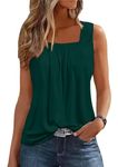 isermeo Women’s Sleeveless Pleated Square Neck Tank Tops Ladies Solid Color Tunic Shirt Camisole Tops Green XXL