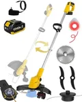 Versatility, Brushless Motor, 0.095″ Dual-Line Bump-Feed & Metal Cutting Blade & Saw, Cordless Weed Wacker with Wheels, One 3.0 Ah Battery Charger, Electric Grass Edger Trimmer, Battery Powered