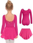 Zaclotre Girls Ballet Leotards Toddler Long Sleeve Crisscross Back Dance Dress Outfit with Removable Shiny Skirt Combo Hot Pink