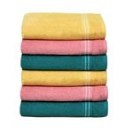 Palatial Lifestyles Hand Towels Set of 6. 100% Cotton Hand Towel with Zero Twist Yarn.Ultra-Soft for Sensitive Skins,Highly Absorbent Towel for Washbasin, Yoga (Sunshine Yellow, Pink, Aqua)