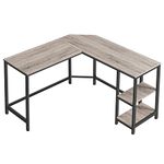 VASAGLE L-Shaped Computer Desk, Corner Desk, Office Study Workstation with Shelves for Home Office, Space-Saving, Easy to Assemble, Industrial, Greige and Black ULWD72MB