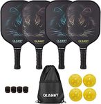OLANNY Pickle Ball Raquette Set of 4 Lightweight Pickleball Paddle Set Premium Comfort Grip Polymer Honeycomb Core Set of Four Paddles,4 Replacement Soft Grip,4 Balls & Drawstring Bag
