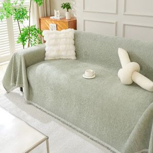 Boho Couch Cover,Sofa Covers with Tassel,Washable Sofa Slipcovers Simple Couch Protector for Dogs Chenille Sectional Couch Covers L Shaped Couch Cushion Covers (Green, XXL(180cm*380cm))