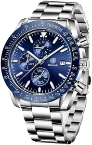 BENYAR Classic Fashion Quartz Chronograph Watch Casual Sport 30M Waterproof Leather Band Mens Watches (Blue)