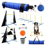 POPMOON Agility Training Equipment for Dogs,Dog Agility Equipment for Backyard&Indoor Training-Professional Backyard Course with Adjustable Jumps,Collapsible Tunnel,Storage Bags&Ball,11 Pcs