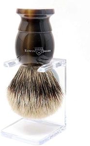 Edwin Jagger Best Badger Shaving Brush with Stand for use with Shaving Cream or Soap for Men (Extra Large, Imitation Light Horn)