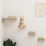 Megidok Corner Cat Climbing Shelf Perches Set Furniture, Cat Bed Wall Mounted Shelves with Soft Felt Pads and 3 Steps, Modern Floating Stairs for Wall Indoor - Wood Color