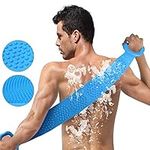 URAQT Body Brush Back Scrubber, Silicone Bath Shower Brush for Women and Man, Soft Exfoliating Body Scrubber with Massage Particles, Double-sided Use for Remove Dirt and Massage, Extended 29 inches