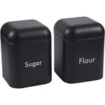 Juvale Kitchen Canister Set - 2-Piece Stainless Steel Sugar and Flour Storage Container Jars with Steel Lids, Black, 4.5 x 6 x 4.5 Inches