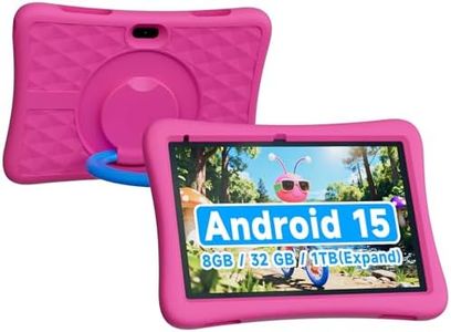 ZZB Kids Tablet 10 Inch, Android 15.0, 8GB (3+5 Extended) RAM, 32GB ROM (Expandable to 1TB), Dual Camera, 6000mAh, Preloaded with Kid-Friendly Apps, Tablet with Case,Android Tablets for Kids (Pink)