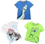 TABNIX Boys' 4-Pack Excavator Short Sleeve Crewneck T-Shirts Top Tee Size 2-7 Years Toddler Boys' Value Pack Cotton T-Shirt, #X Rocket Dinosaur, 3 Years