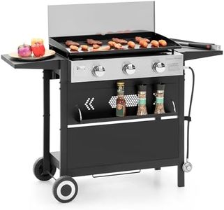 Captiva Designs 36 In Gas Griddle Cooking Station with Ceramic Coated Cast Iron Pan, 3-Burner Flat Top Propane Gas Grill, 33,000 BTU Output Flattop Grill for Outdoor Barbecue, Cooking and Party