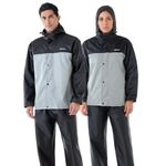 Boldfit Rain Coat For Men Waterproof With Pant Unisex Raincoat For Men Set Raincoat For Women Top & Bottom Combo Easy Adjustable Rain Coat For Man Waterproof Bike Riding Oxford PU Grey S