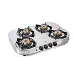 Glen 4 High Flame Brass Burners | LPG Gas Stoves | Stainless Steel Top | Auto Ignition | ISI Certified | Drip Trays | Ergonomic Knobs | Revolving Nozzle | 2 Year Warranty (Auto Ignition)