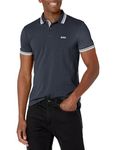 BOSS Men's Paddy Short Sleeve Contrast Color Polo Shirt, Dark Navy Melange, Small